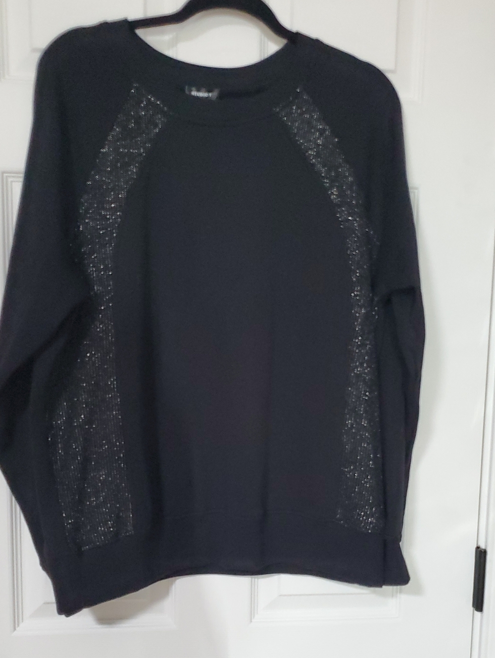 Maurices Black Women's Crewneck Sweatshirt with Sparkle Side Panels